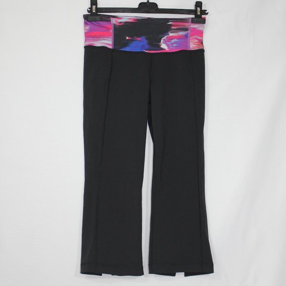 Lululemon Athletica Black Groove Crop multi-color waist side color belt size 6 - Picture 1 of 6